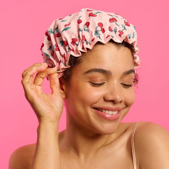 NWT Vintage Cosmetic Co Double-Sided Cherry Shower Cap – Waterproof + Adjustable - Picture 4 of 4